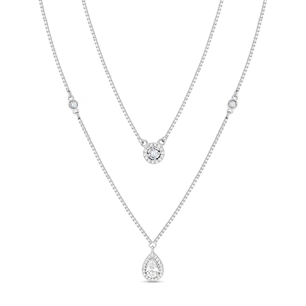 Radiant Fusion Rhodium Plated 925 Sterling Silver Layered Necklace : NL-30216-R