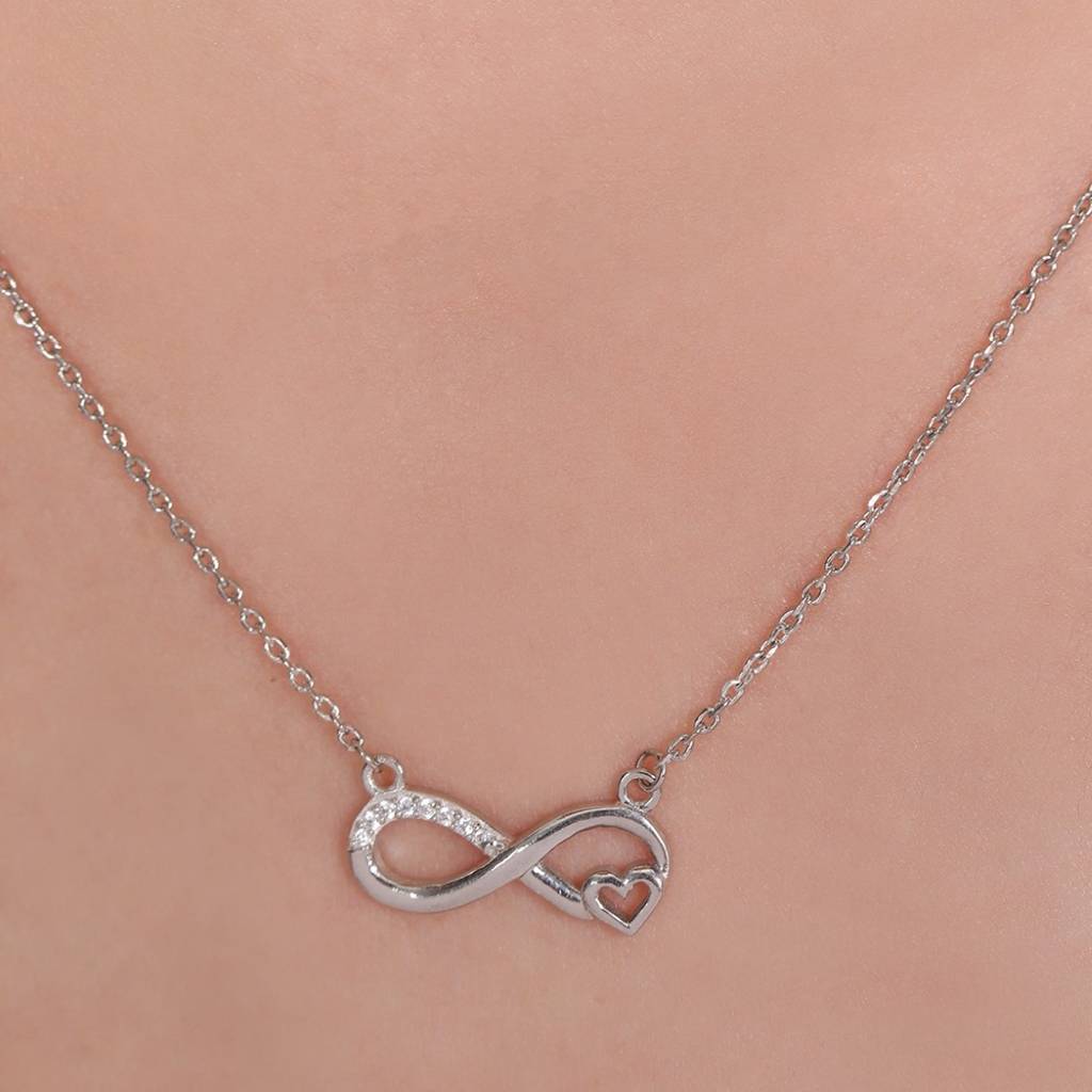 Infinity Devotion Cz Rhodium Plated 925 Sterling Silver Necklace : NL-30249-R