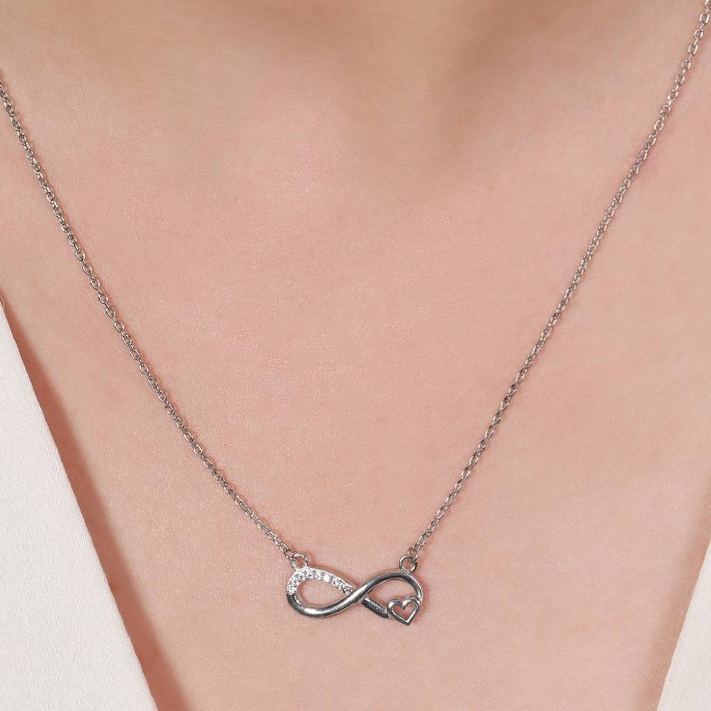 Infinity Devotion Cz Rhodium Plated 925 Sterling Silver Necklace : NL-30249-R
