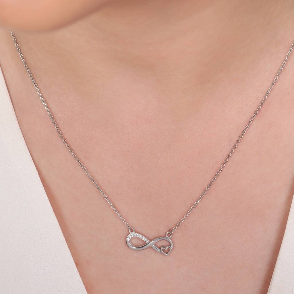 Infinity Devotion Cz Rhodium Plated 925 Sterling Silver Necklace : NL-30249-R