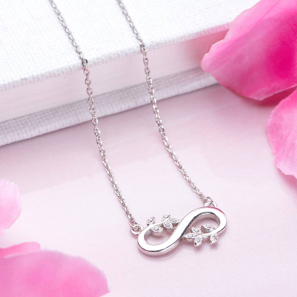 Infinity Cz Rhodium Plated 925 Sterling Silver Charm Necklace : NL-30250-R