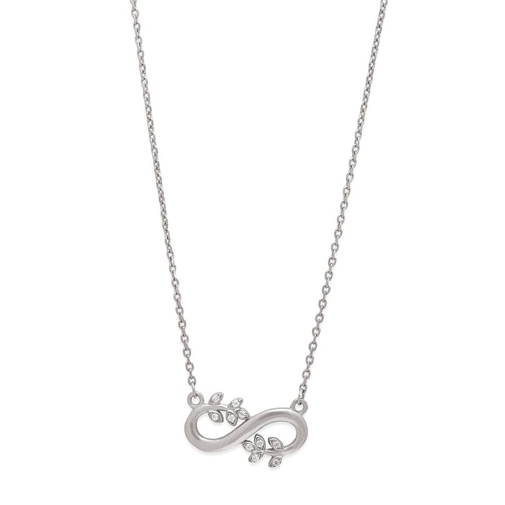 Infinity Cz Rhodium Plated 925 Sterling Silver Charm Necklace : NL-30250-R