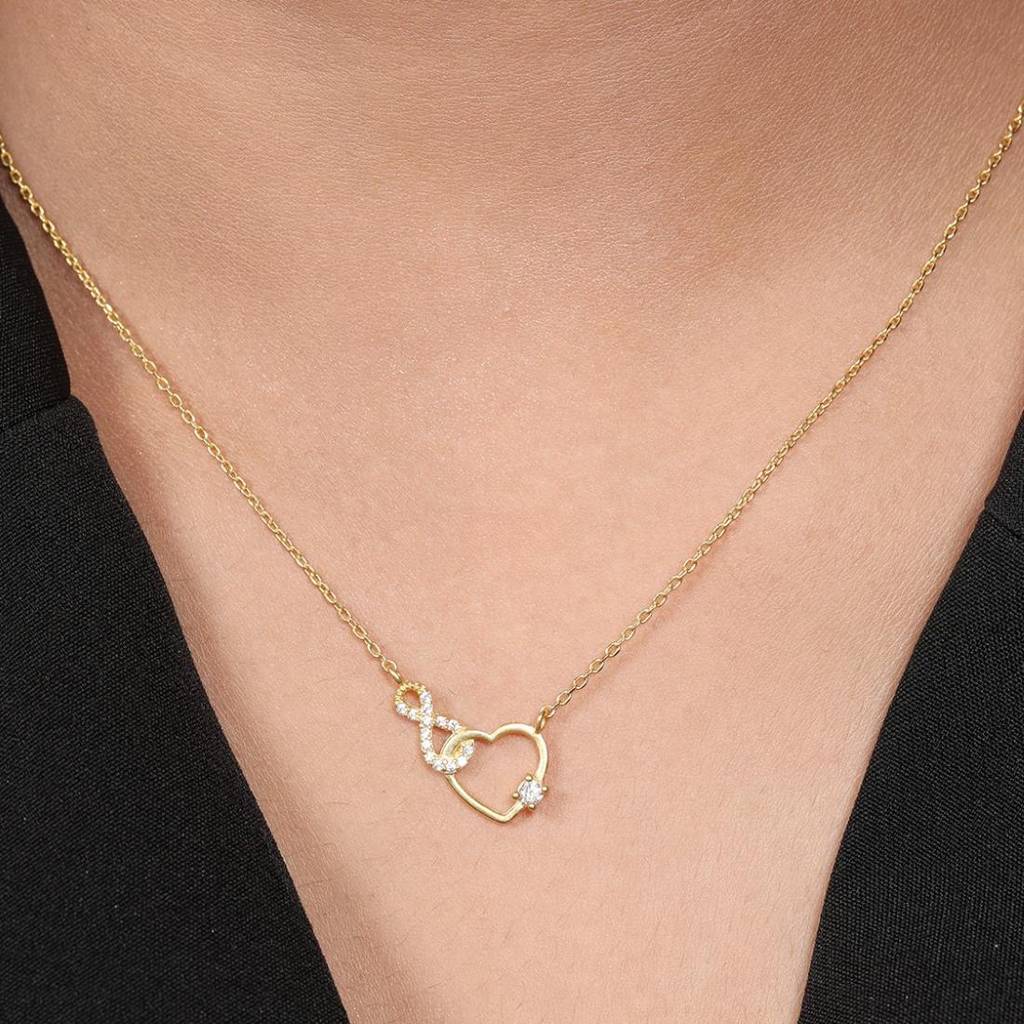 Infinity-Heart Cz Gold Plated 925 Sterling Silver Necklace : NL-30299-G