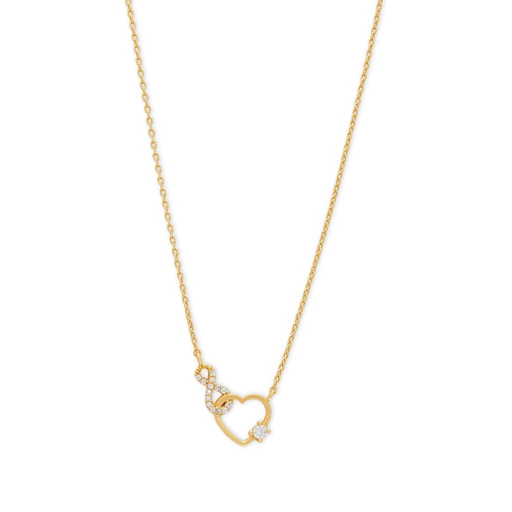 Infinity-Heart Cz Gold Plated 925 Sterling Silver Necklace : NL-30299-G
