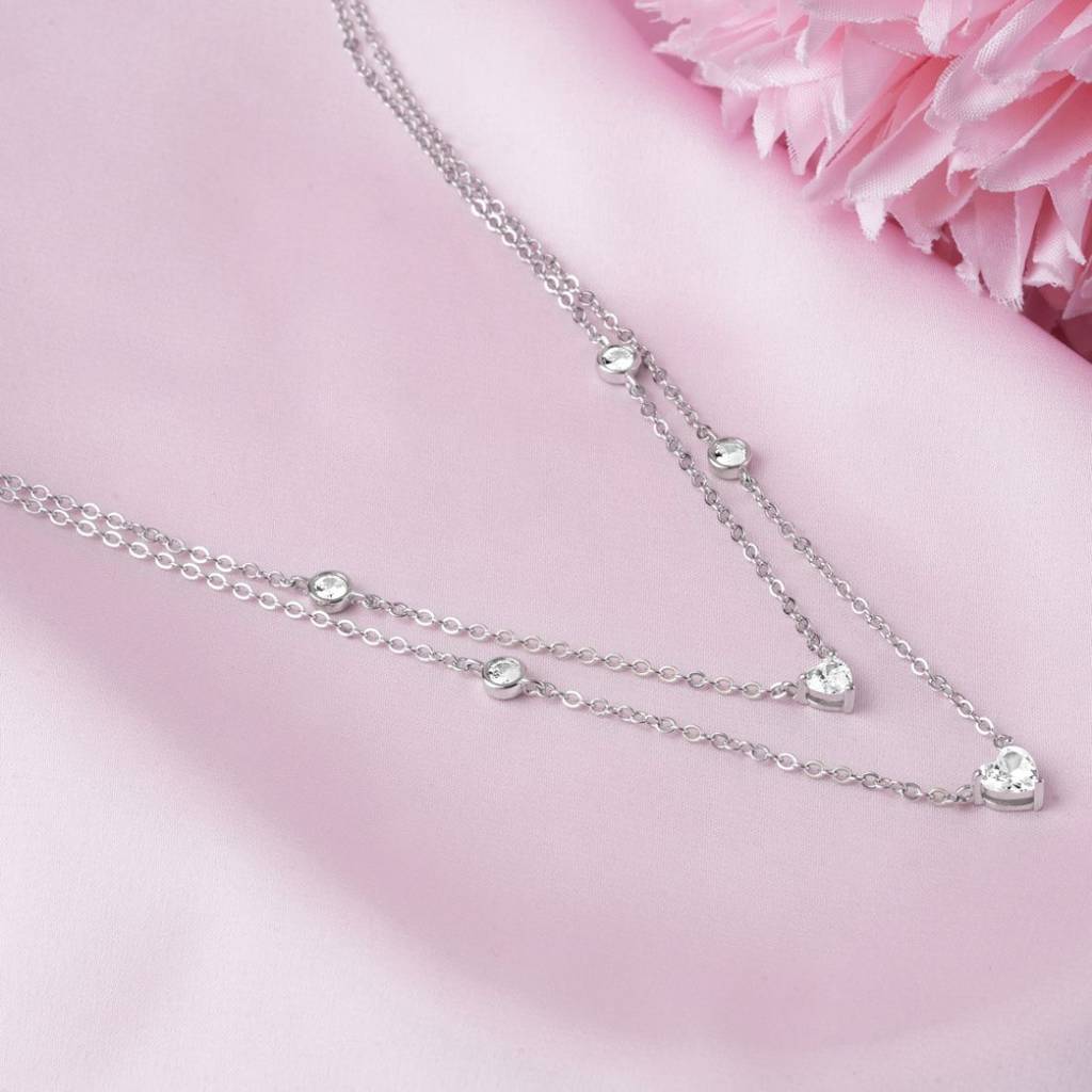 Heart Solitaire Rhodium Plated 925 Sterling Silver Necklace : NL-30325-R