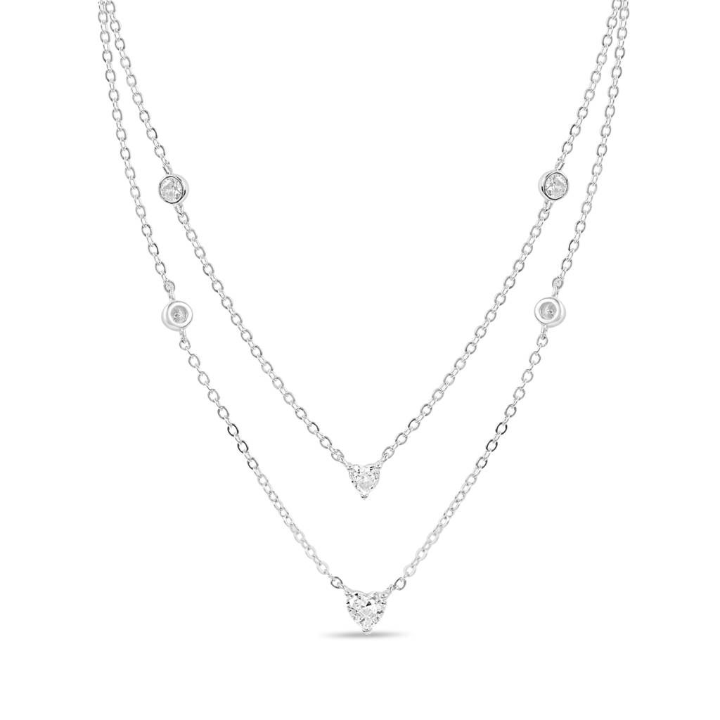 Heart Solitaire Rhodium Plated 925 Sterling Silver Necklace : NL-30325-R