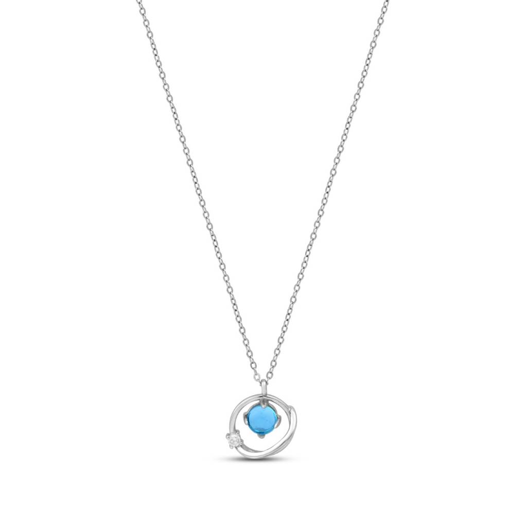 Blue Charm Rhodium Plated 925 Sterling Silver Necklace Blue