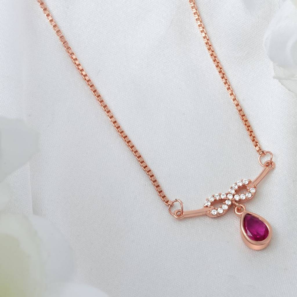 Purple Drop Rose Gold Plated 925 Sterling Silver Necklace : NL-30354-RG
