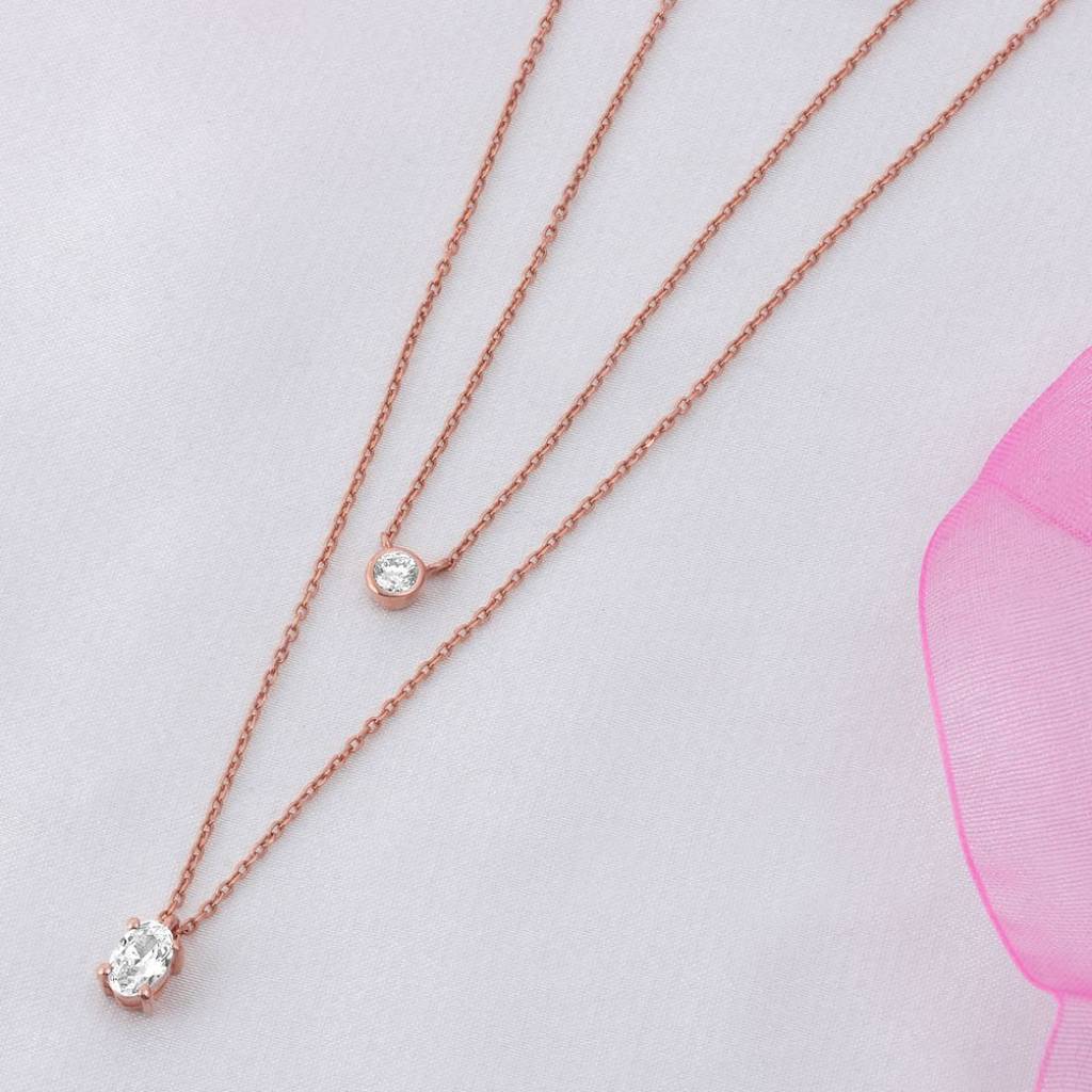 Dual Delights Rose Gold Plated 925 Sterling Silver Necklace : NL-30356-RG