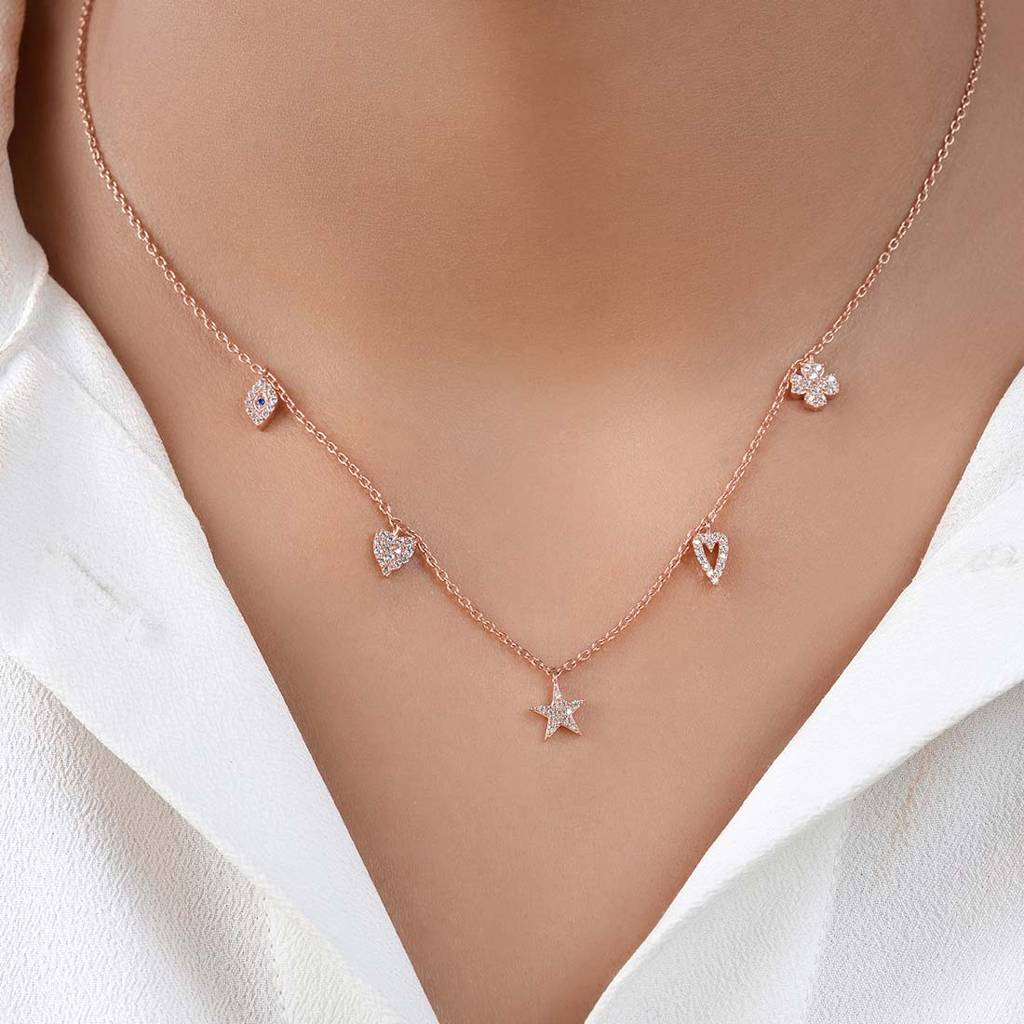 Dancing Charms Rose Gold Plated 925 Sterling Silver Necklace : NL-30357-RG