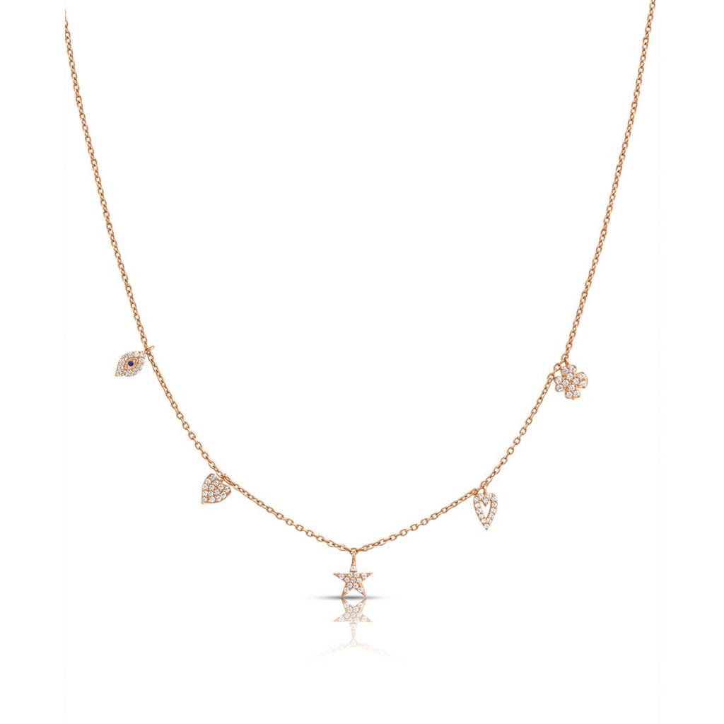 Dancing Charms Rose Gold Plated 925 Sterling Silver Necklace : NL-30357-RG