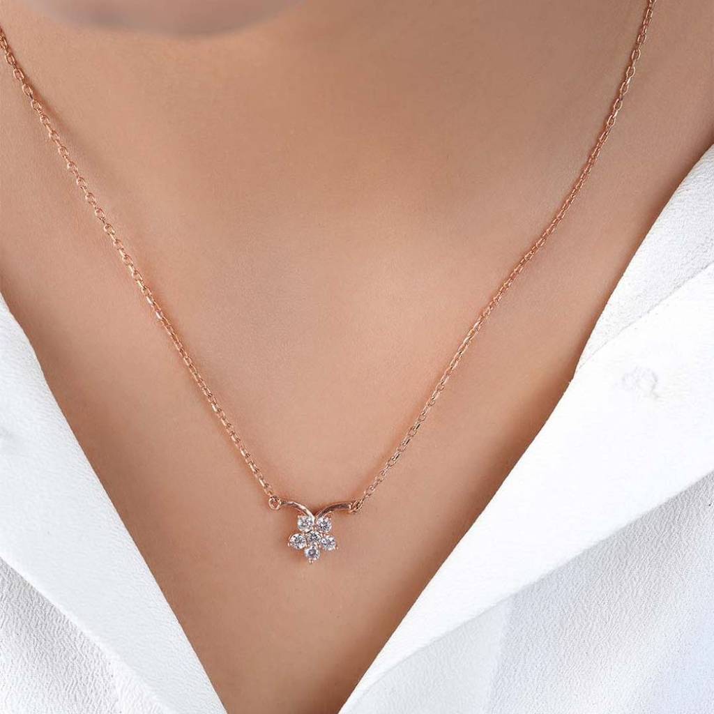 Subtle Shimmer Rose Gold Plated 925 Sterling Silver Necklace : NL-30359-RG