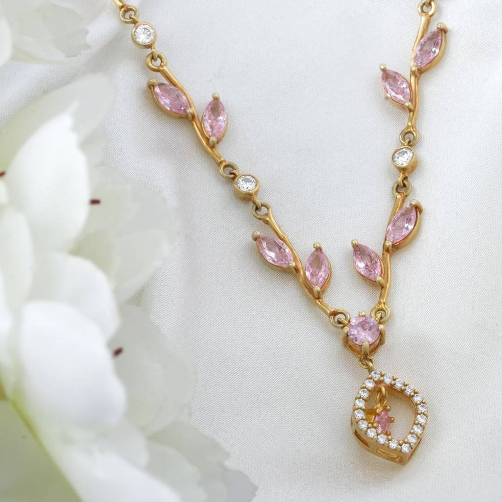 Pink Blossom Gold Plated 925 Sterling Silver Necklace : NL-30361-G
