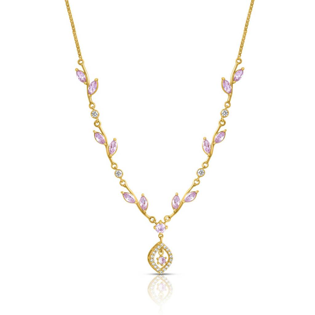 Pink Blossom Gold Plated 925 Sterling Silver Necklace : NL-30361-G