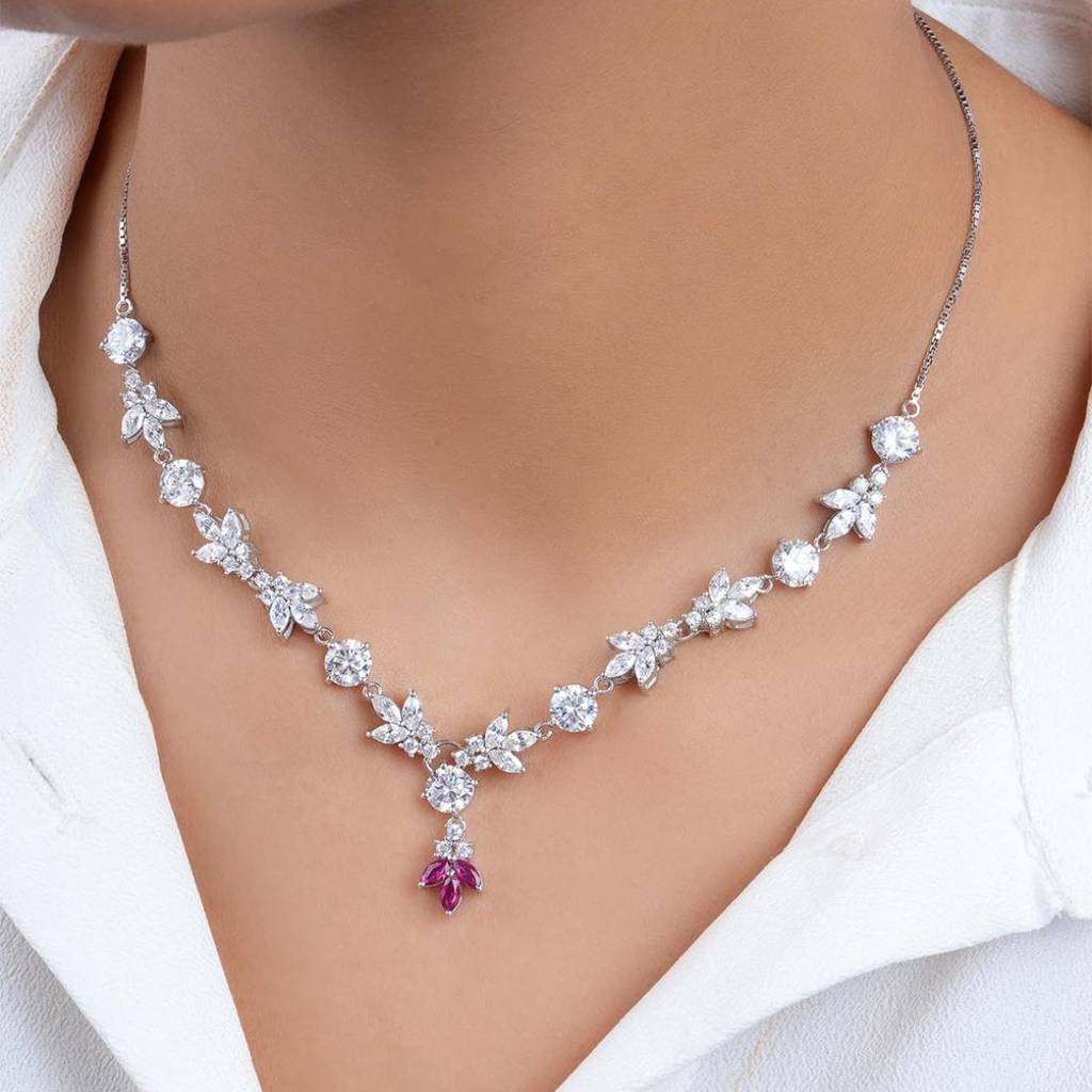 Midnight Reverie Rhodium Plated 925 Sterling Silver Necklace : NL-30362-R