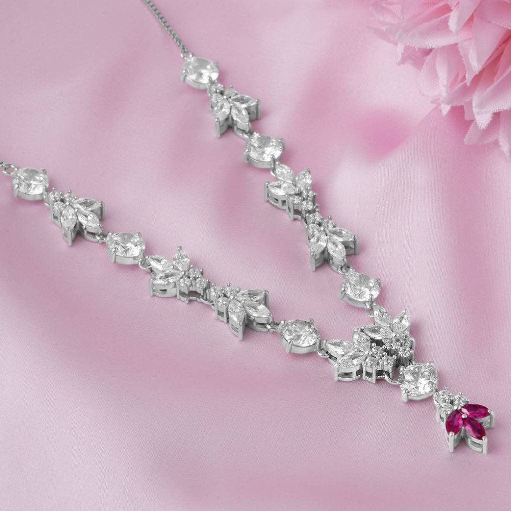 Midnight Reverie Rhodium Plated 925 Sterling Silver Necklace : NL-30362-R
