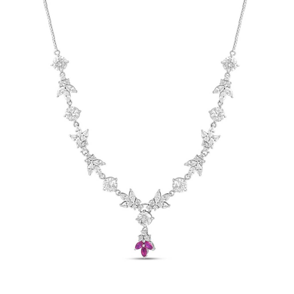 Midnight Reverie Rhodium Plated 925 Sterling Silver Necklace : NL-30362-R