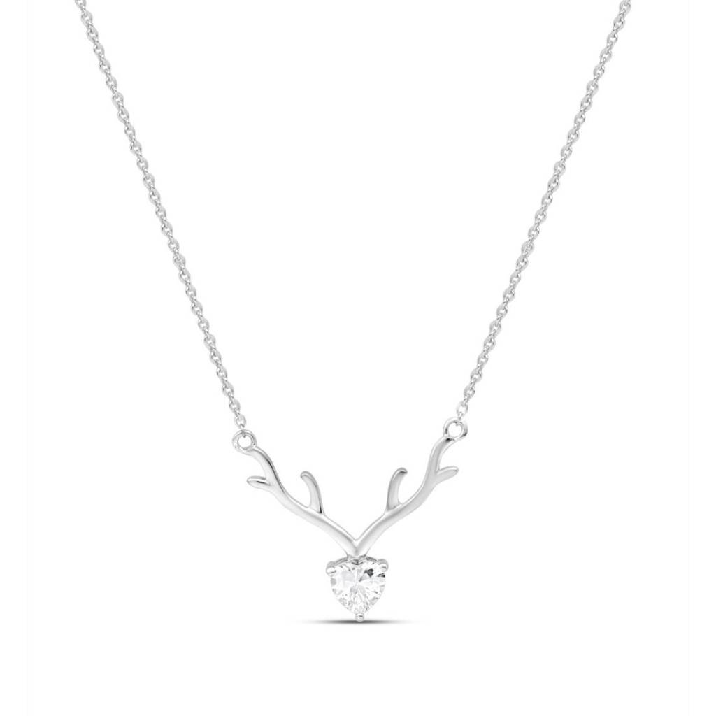 Graceful Deer Rhodium Plated 925 Sterling Silver Necklace : NL-30364-R