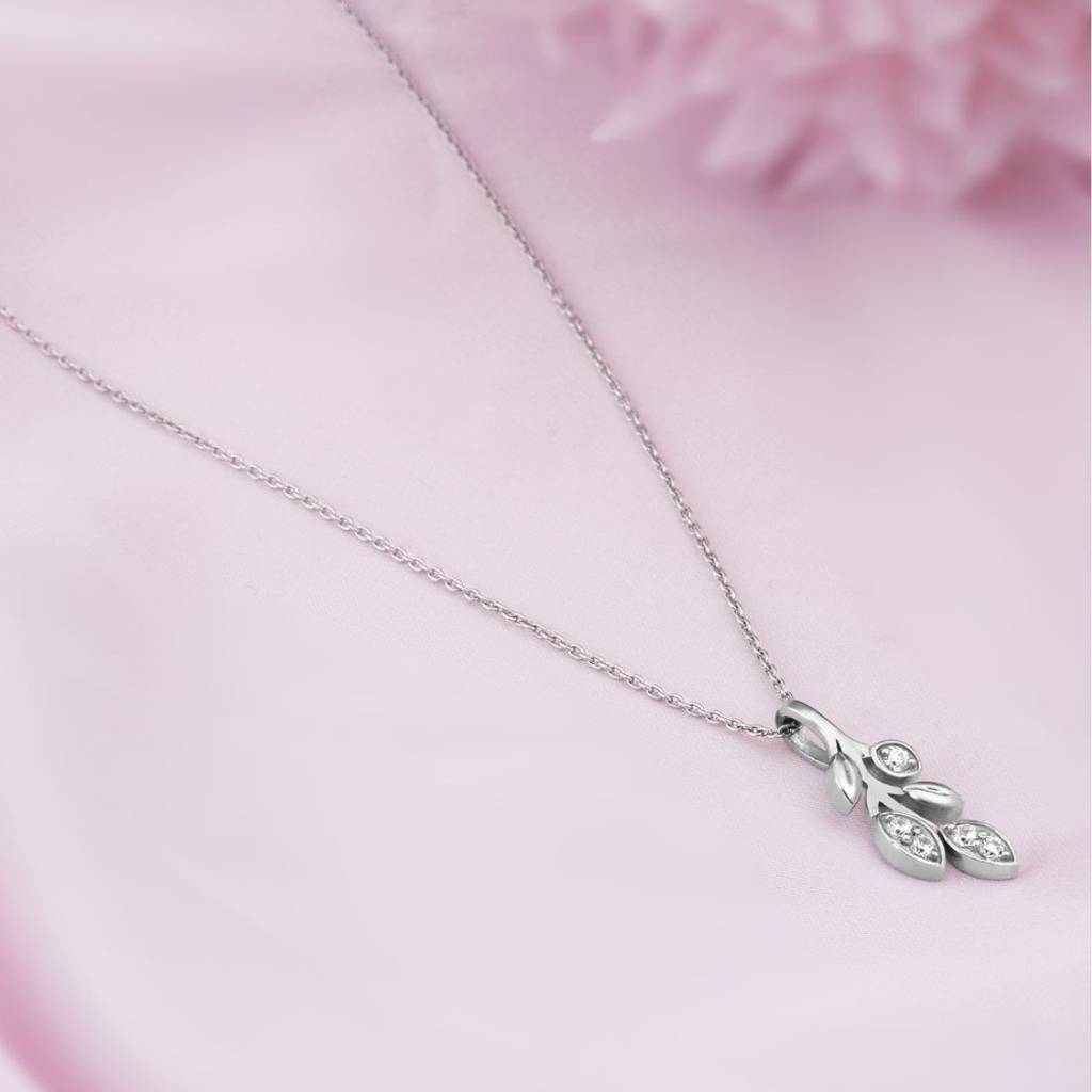 Falling Leaf Rhodium Plated 925 Sterling Silver Necklace : NL-30368-R