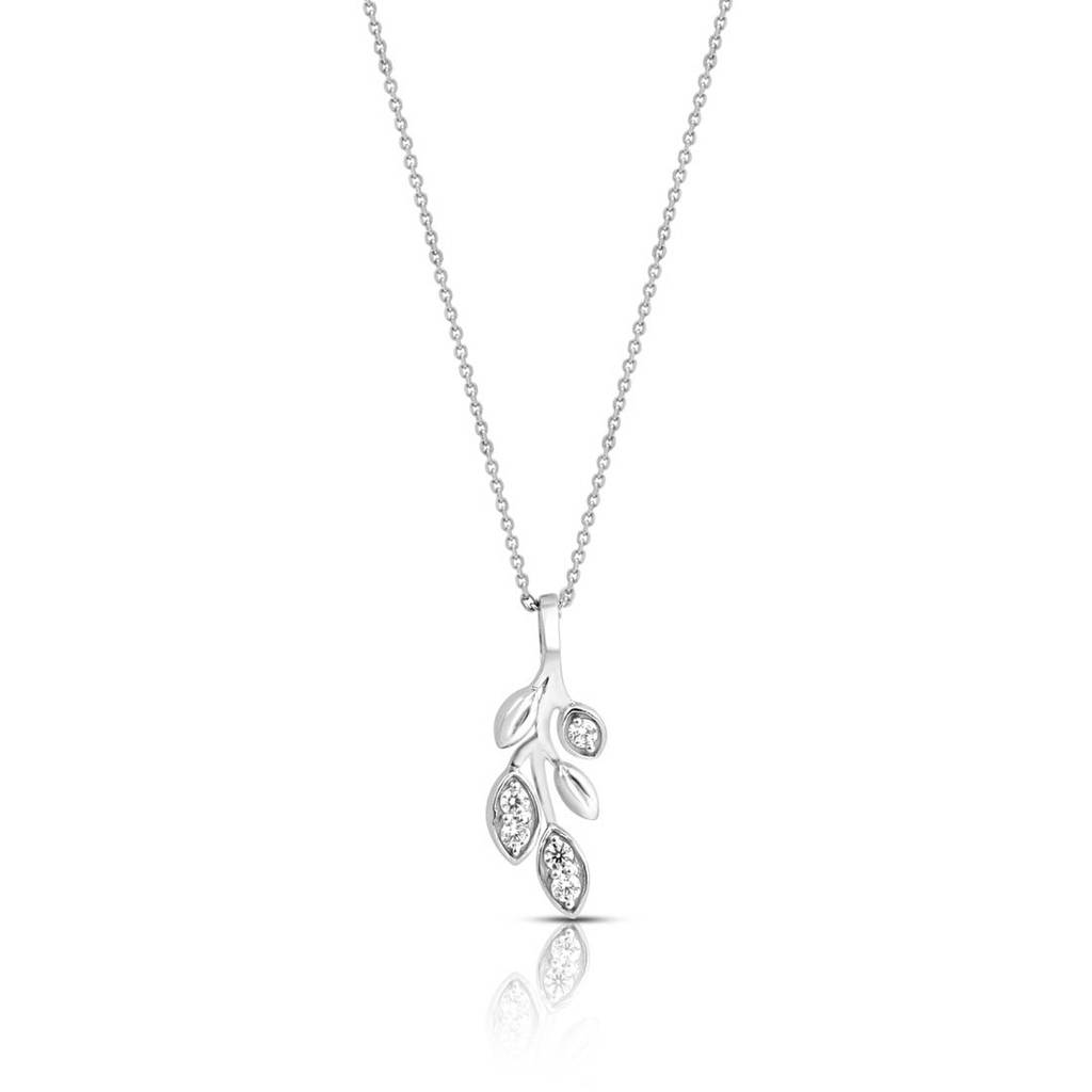 Falling Leaf Rhodium Plated 925 Sterling Silver Necklace : NL-30368-R