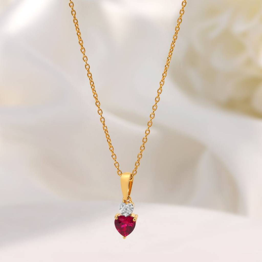 Red Heart Gold Plated 925 Sterling Silver Necklace : NL-30375-G