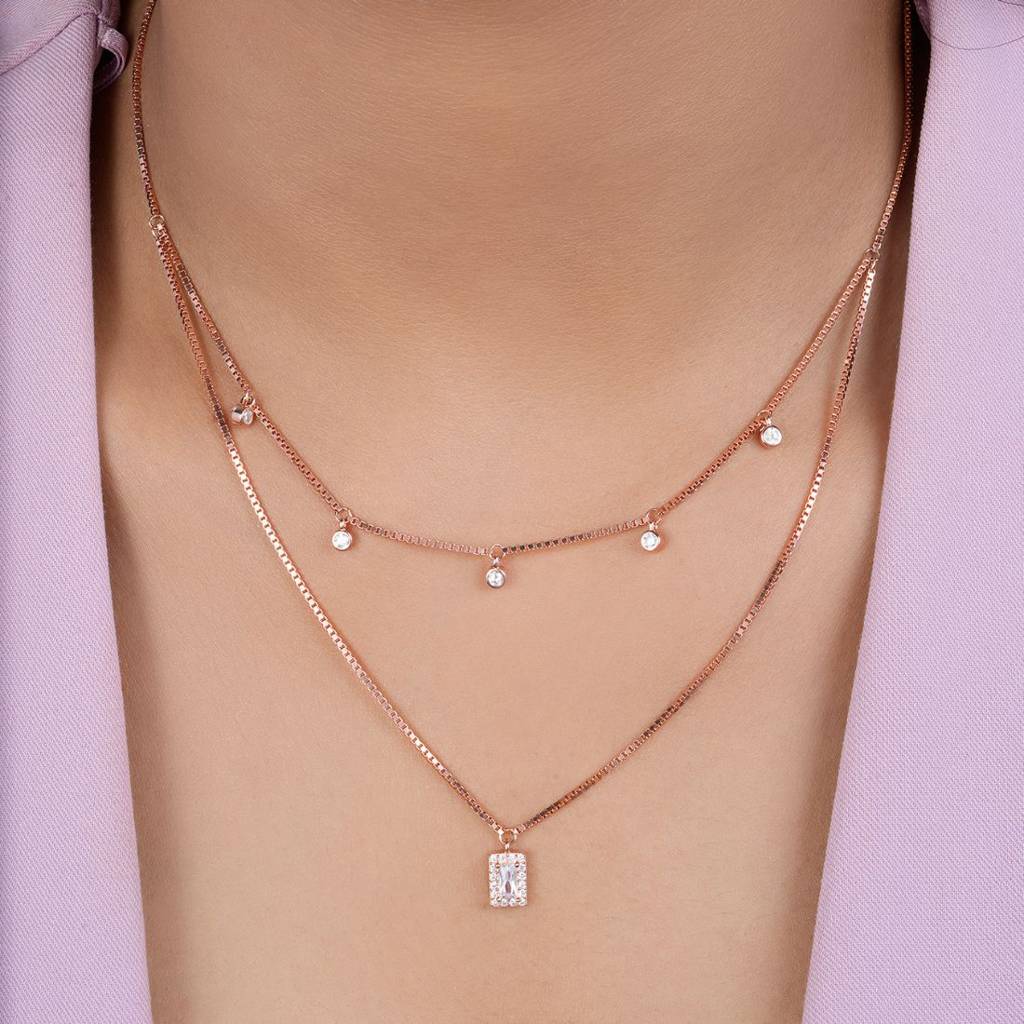 Rectangle Rose Gold Plated 925 Sterling Silver Necklace