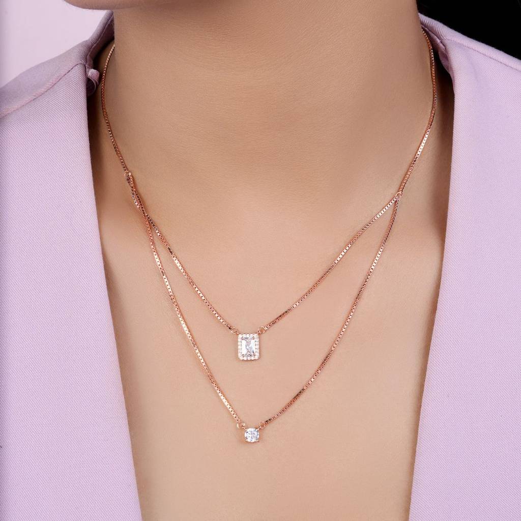 Double Layered Rose Gold Plated 925 Sterling Silver Necklace : NL-30380-RG
