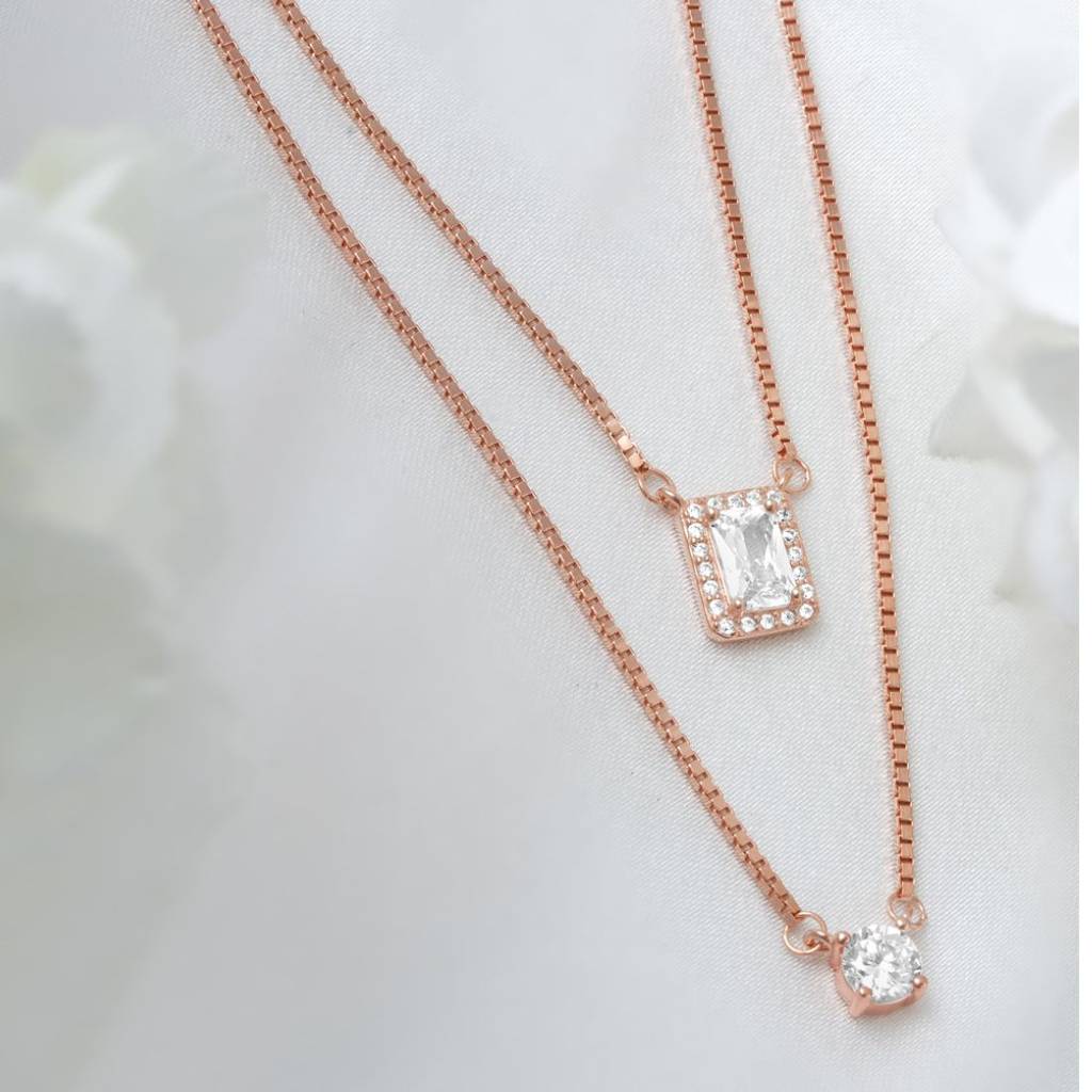 Double Layered Rose Gold Plated 925 Sterling Silver Necklace : NL-30380-RG