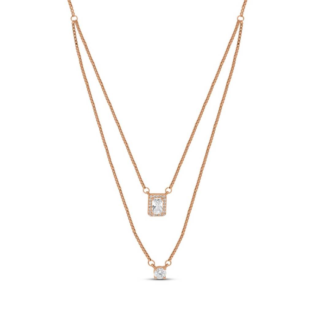 Double Layered Rose Gold Plated 925 Sterling Silver Necklace : NL-30380-RG
