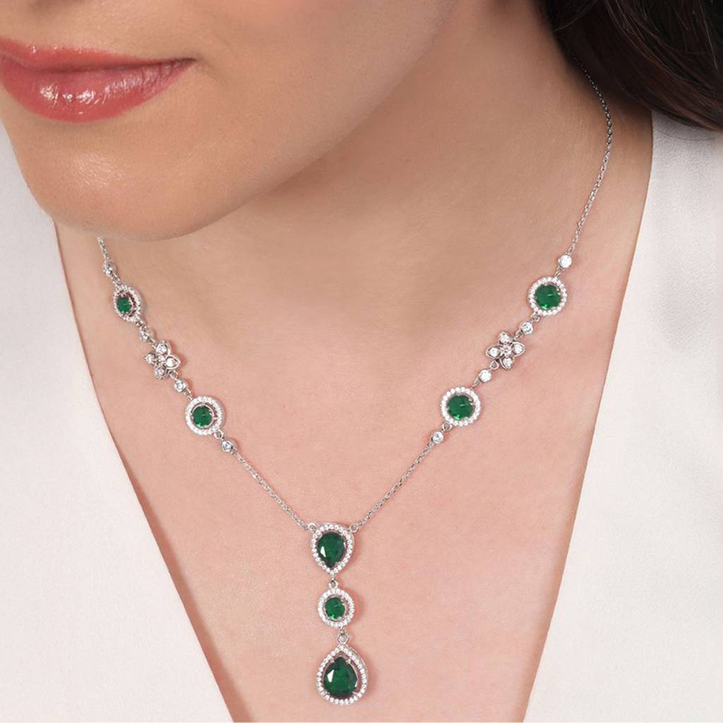 Valentine's Jewelry Multi Green Citrine Topaz Gems Silver Plated Women's Necklace Pendant, 18 Inch Chain
