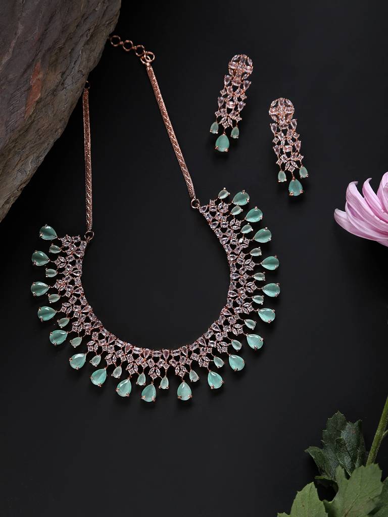 Rose Gold-Plated & Ad Studded Jewellery Set : NL-JS21-40018