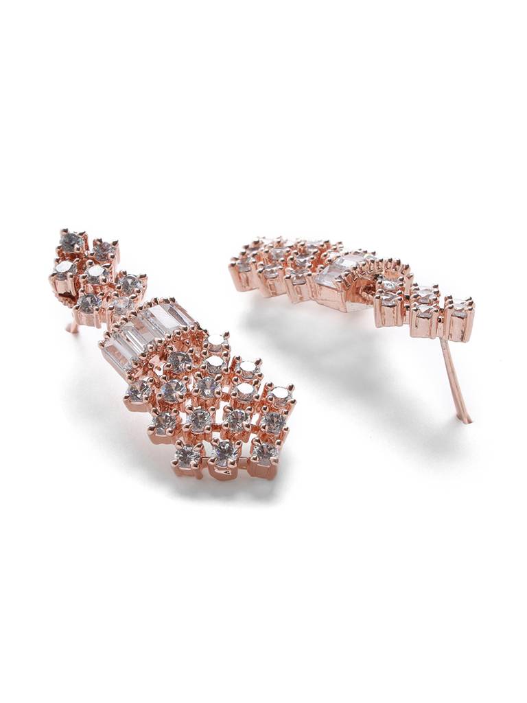 Rose Gold-Plated White-Stone Studded Jewellery Set-Nl-Js21-40023 : NL-JS21-40023
