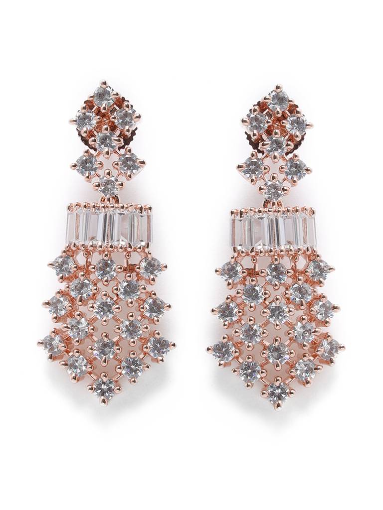 Rose Gold-Plated White-Stone Studded Jewellery Set-Nl-Js21-40023 : NL-JS21-40023