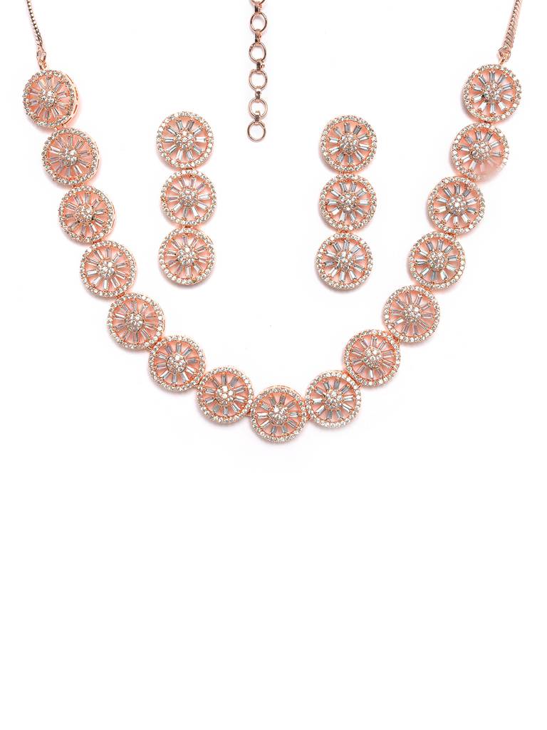 Rose Gold-Plated American Diamond Studded Jewellery Set : NL-JS22-40097