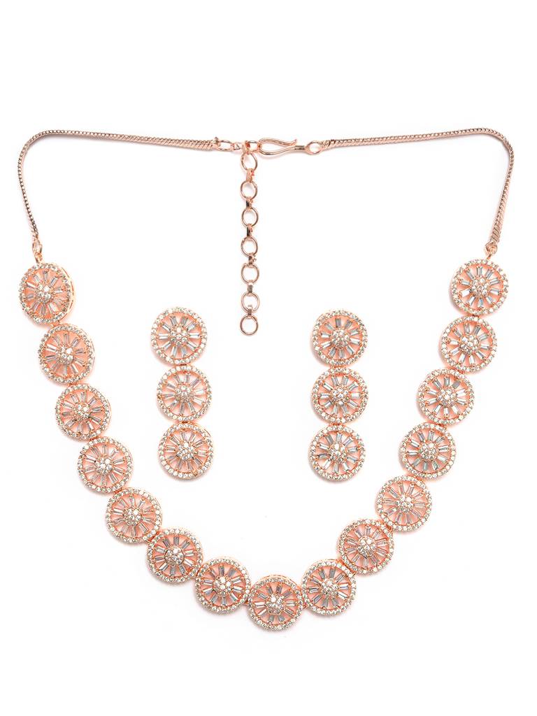 Rose Gold-Plated American Diamond Studded Jewellery Set : NL-JS22-40097