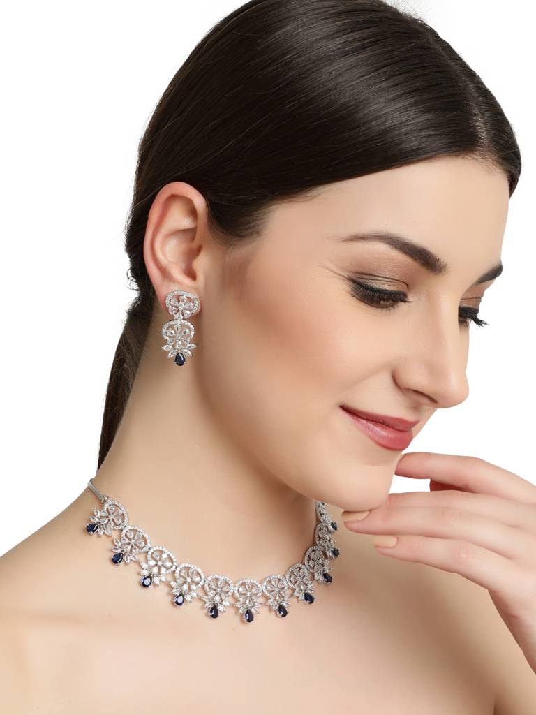 Silver-Plated & Ad Stone Studded Jewellery Set : NL-JS22-40099