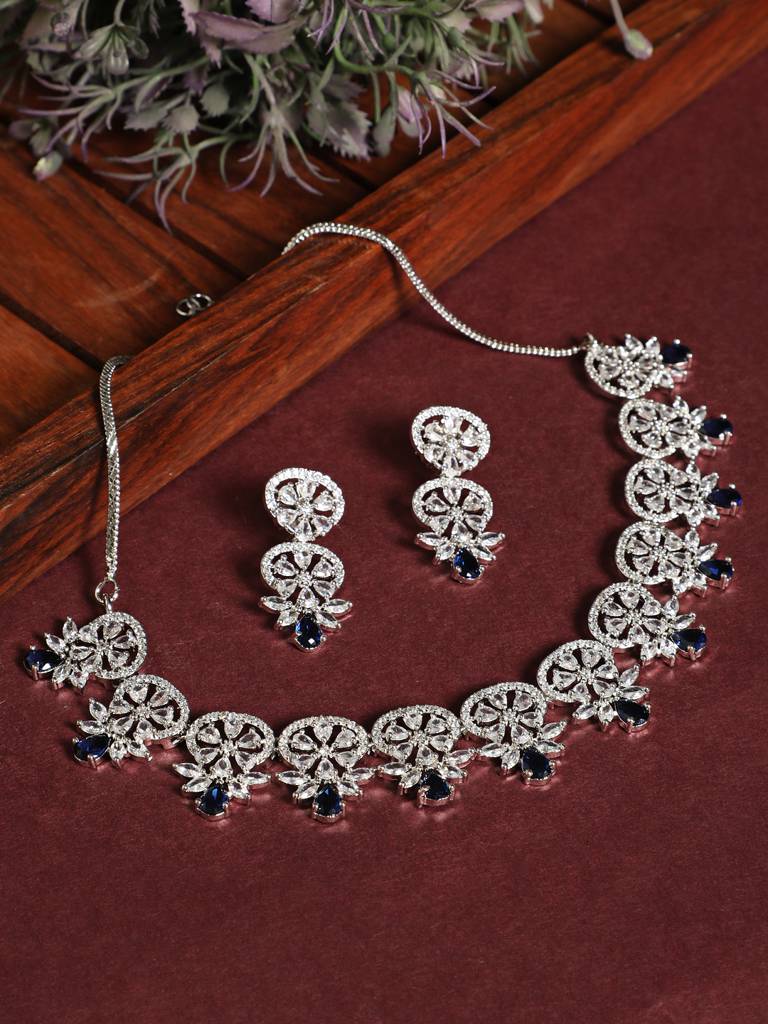 Silver-Plated & Ad Stone Studded Jewellery Set : NL-JS22-40099