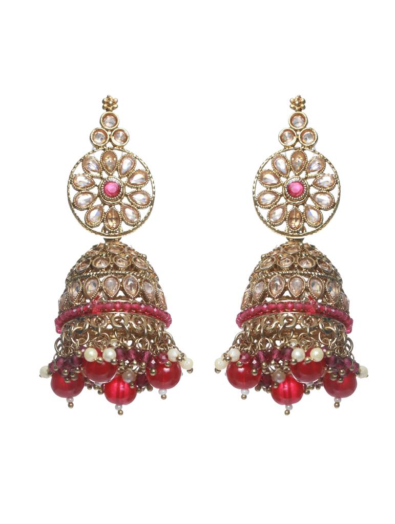 Gold-Plated & Magenta Kundan Stone-Studded Jewellery Set : NL-JS22-40116