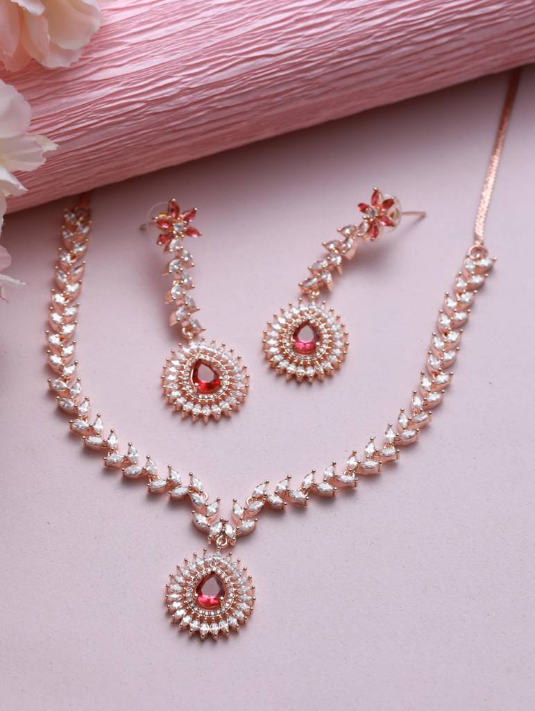 Rose Gold-Plated CZ-Studded Jewellery Set