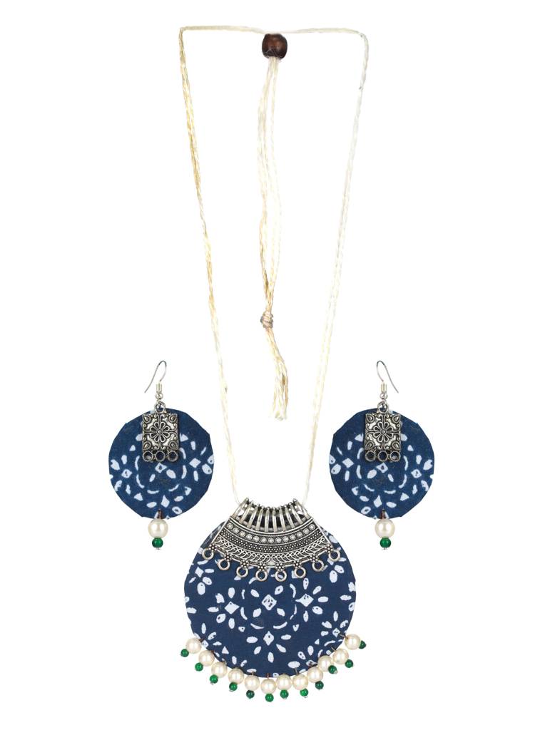 Women Silver-Plated Blue & White Beaded Jewellery Set : NL-JS22-40146