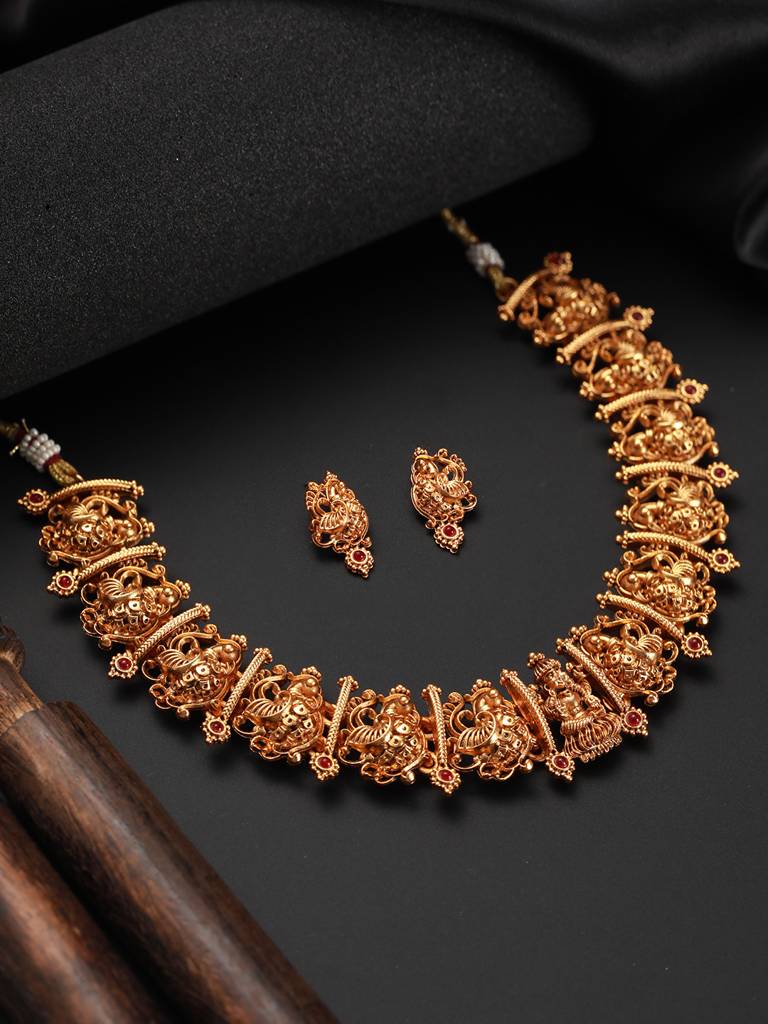 Gold-Plated Stone-Studded Temple Jewellery Set : NL-JS22-40156