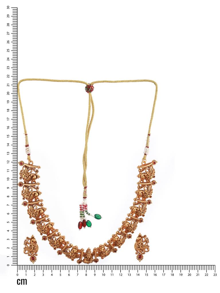 Gold-Plated Stone-Studded Temple Jewellery Set : NL-JS22-40156