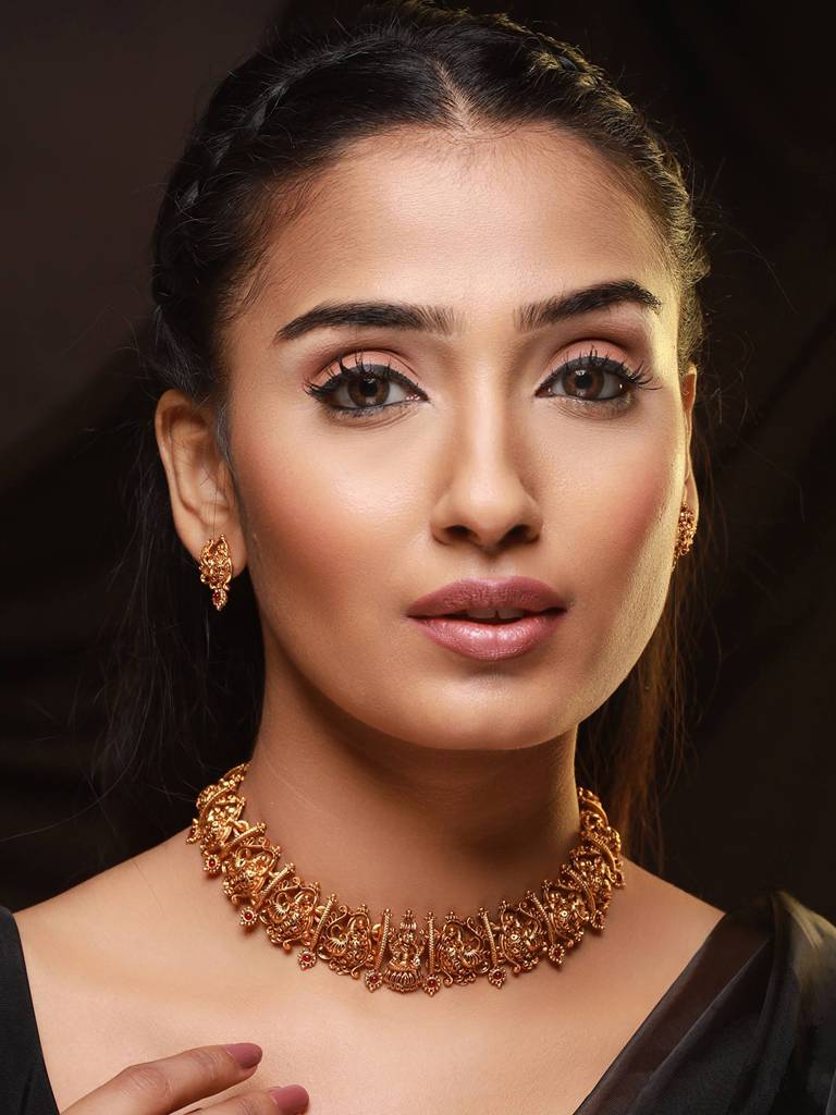 Gold-Plated Stone-Studded Temple Jewellery Set : NL-JS22-40156