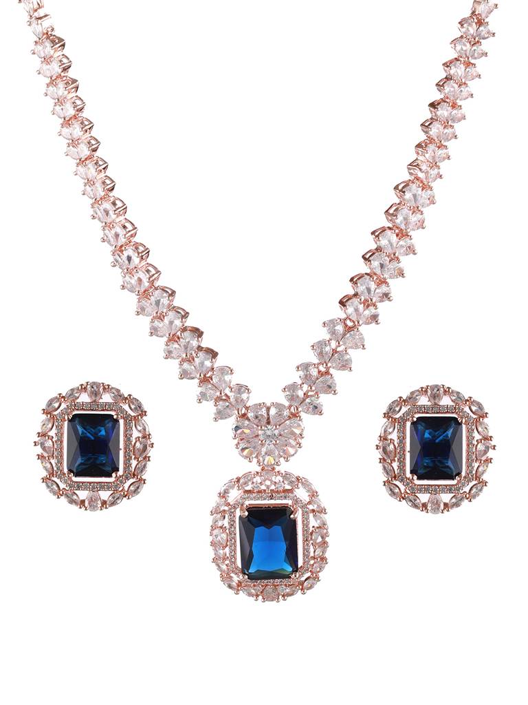 Rose Gold-Plated American Diamond Studded Jewellery Set-Nl-Js22-40187 : NL-JS22-40187