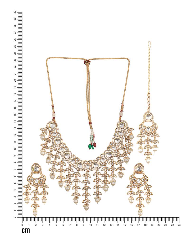 Gold Plated Stones Studded & Beaded Jewellery Set : NL-JS23-40367