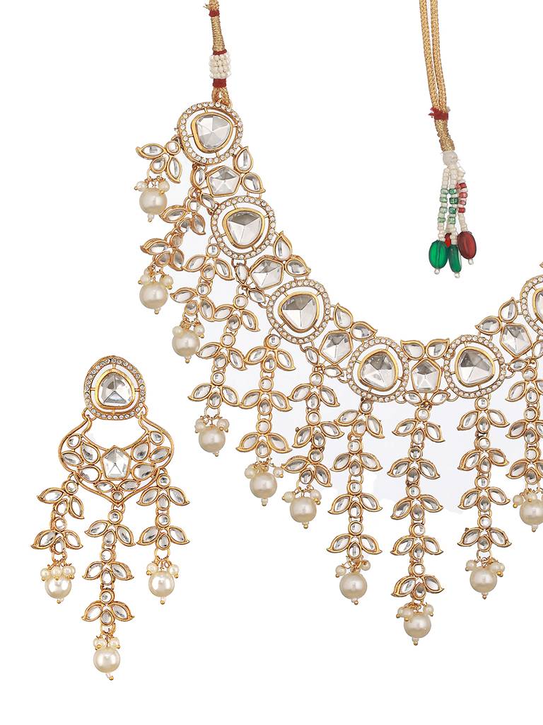 Gold Plated Stones Studded & Beaded Jewellery Set : NL-JS23-40367