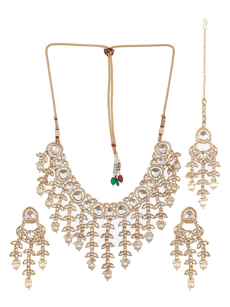 Gold Plated Stones Studded & Beaded Jewellery Set : NL-JS23-40367