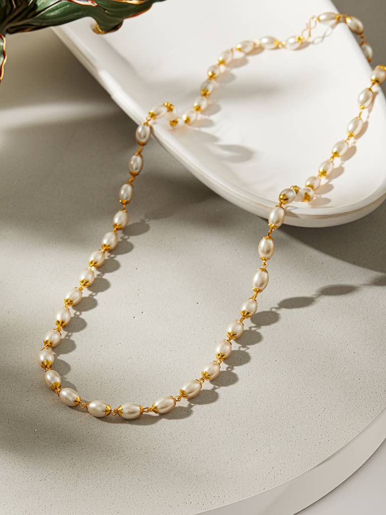 Brass Gold-Plated Pearls Beaded Necklace : NL-JS24-40408