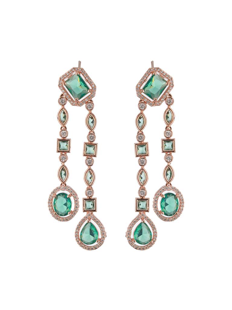 Rosegold-Plated Green Ad-Studded & Beaded Layered Jewellery Set : NL-JS24-40413
