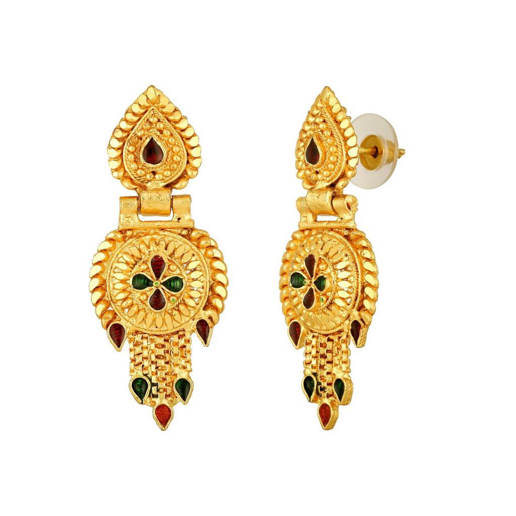 22K Gold Plated Circular Design Necklace Set With Matching Earrings : NL-JS25-40440